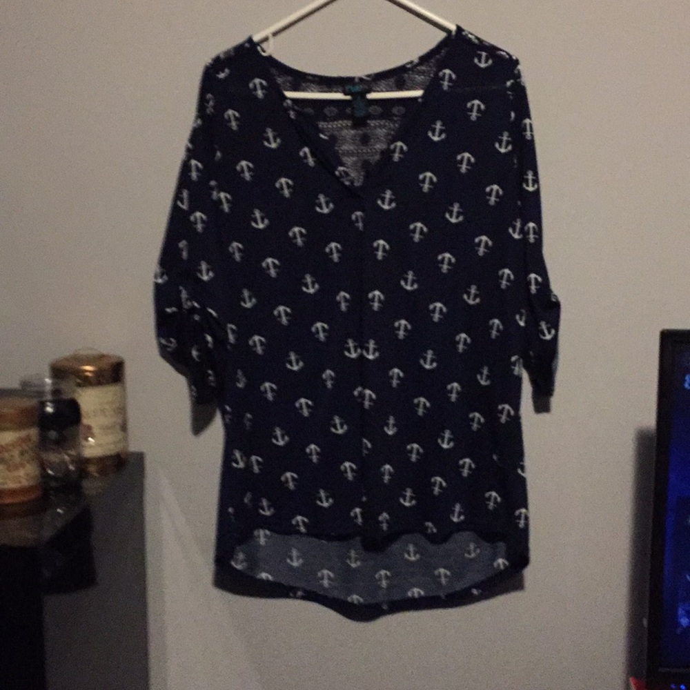 Navy Anchor Shirt w Lace Back